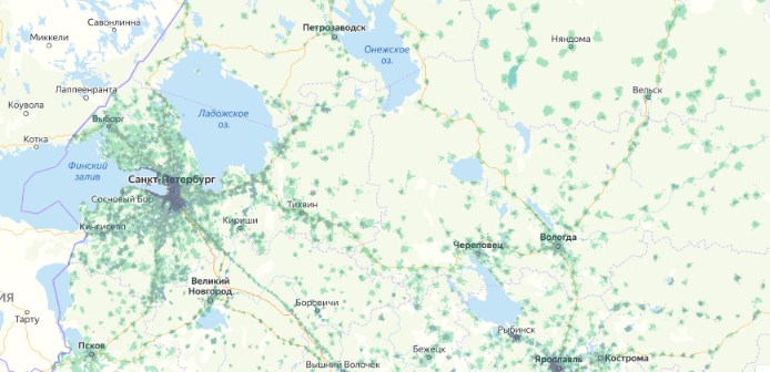 Зона покрытия МТС на карте Коломна 